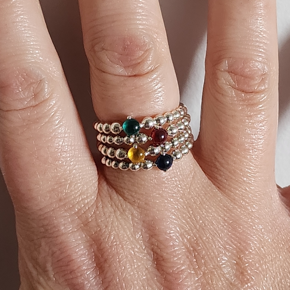 Dark Blue Beaded Pandora Ring